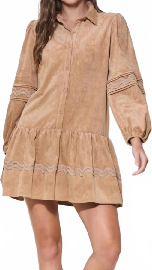 ABLE Suede Babydoll Dress In Tan