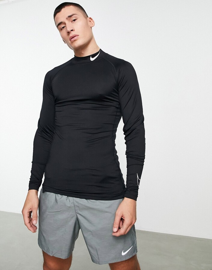 Nike Pro Training Dri-FIT long sleeve mock neck t-shirt in black - ShopStyle