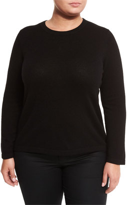 Neiman Marcus Cashmere Crewneck Sweater, Black, Plus Size