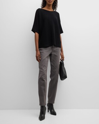 Eileen Fisher Ribbed Elbow-Sleeve Bateau-Neck Top