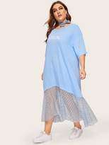 Thumbnail for your product : Shein Plus Contrast Lace Letter Print Dress