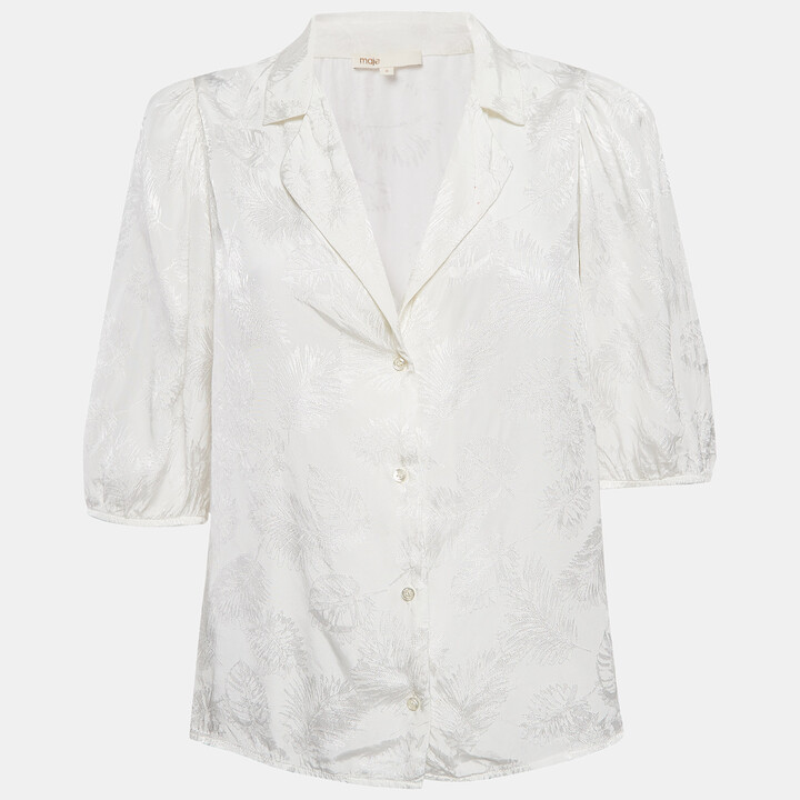 Maje White Ecru Jungle Jacquard Satin Shirt M