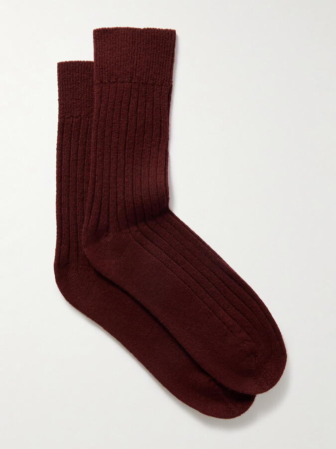 The Elder Statesman - Ribbed Cashmere Socks - Burgundy