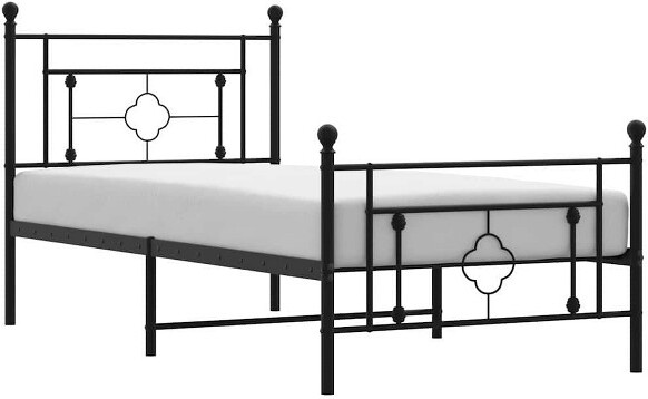 VidaXL vidaXLTwinXLMetalBedFramewithHeadboardUnderBedStorageNoiseFreeBlackNoMattress