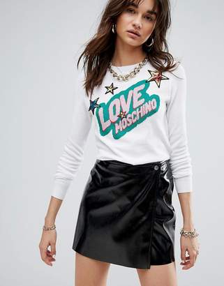 Love Moschino Sequin Badge Knit Sweater