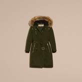 Thumbnail for your product : Burberry Down-filled Parka Coat with Detachable Fur Trim , Size: 12, Green