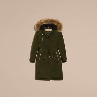 Burberry Down-filled Parka Coat with Detachable Fur Trim , Size: 12, Green