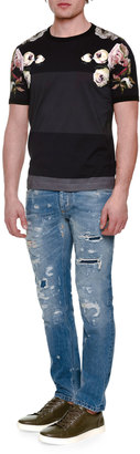 Dolce & Gabbana Distressed Denim Jeans with Embroidered Bee, Light Blue