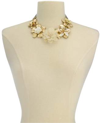 INC International Concepts Gold-Tone Crystal & Imitation Pearl White Flower Velvet Ribbon 42" Statement Necklace, Created for Macy's