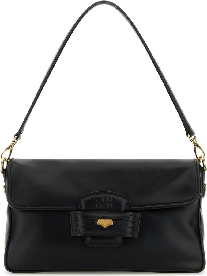 Miu Miu Black Leather Penny Shoulder Bag