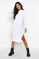 Thumbnail for your product : boohoo Rib Crew Neck Belted Midi Dress
