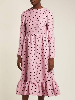 Valentino Heart Print Silk Crepe Midi Dress - Womens - Pink Print