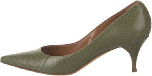 Alexa Wagner Embossed Leather Pumps Green Pointed-Toes Includes Box & Dust Bag