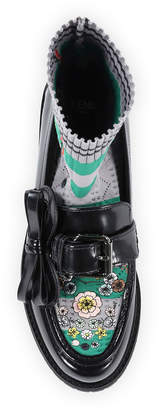 Fendi Leather Bow Loafer w/Sock Inset, Black
