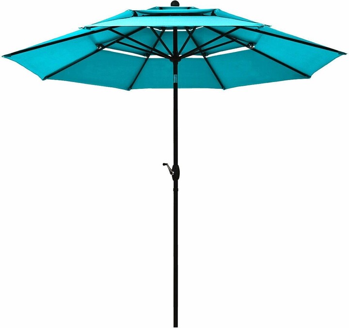 Gouun 10' 3 Tier Patio Umbrella Aluminum Sunshade Shelter Double Vented without Base-Turquoise