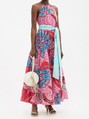 Rhode Resort Julia Floral-print Tiered Halterneck Cotton Dress - Pink Print