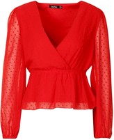 Thumbnail for your product : boohoo Dobby Spot Wrap Peplum Top