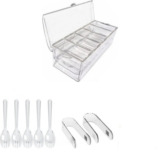 AoiboxLargeIceChilledCondimentCaddywithLids5RemovableCompartmentsforServingPlattersFruit&GarnishTrayforParty&BarAccessories