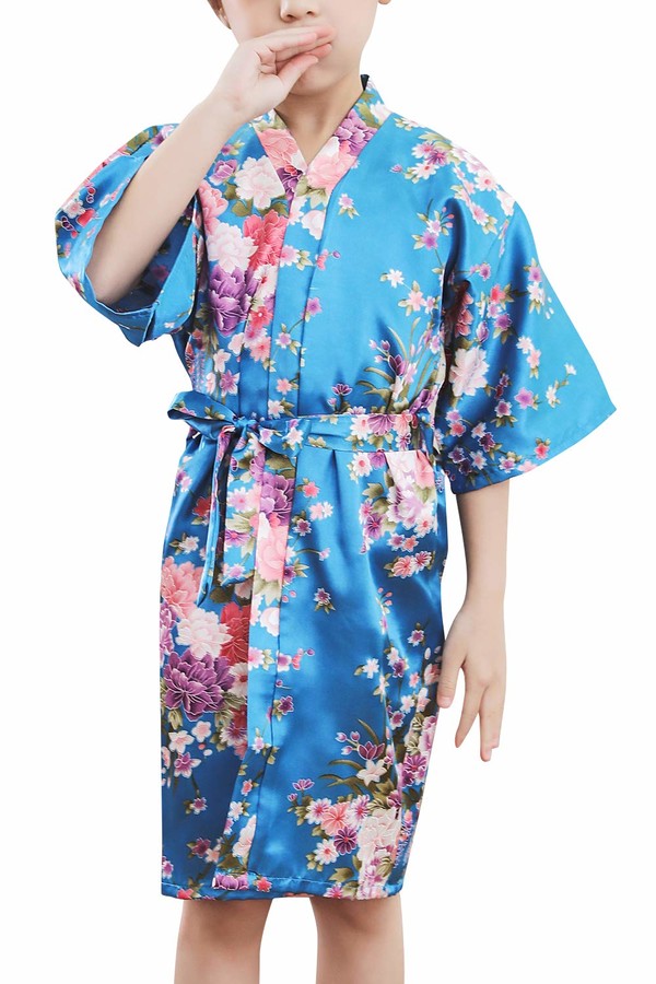 Swimming Wedding Birthday Nightwear Pyjamas Sleepwear YAOMEI Kid’s Girl’s Dressing Gown Kimono Robe Satin Cherry Blossoms Bathrobe for Spa 