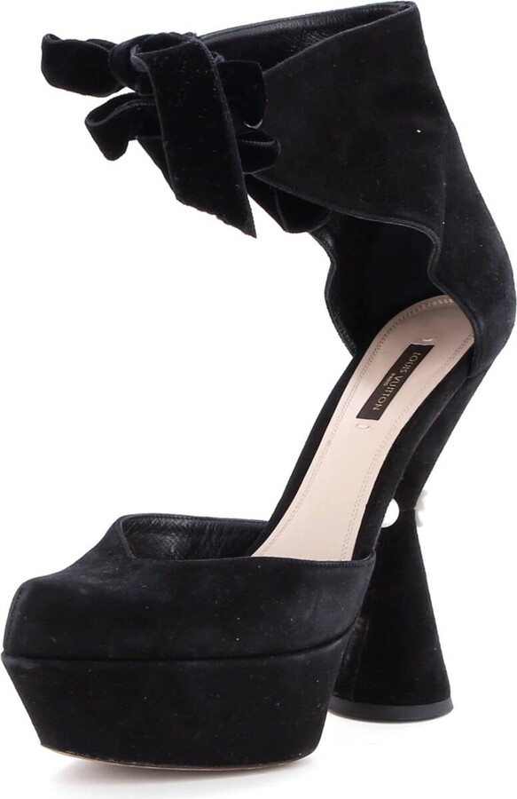 Louis Vuitton Women's Cancan Platform Pumps Suede with Faux Pearls
