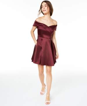 B. Darlin Juniors' Off-The-Shoulder Satin Dress, Created for Macy's