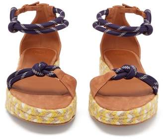 Malone Souliers Simona Rope Strap Flatform Suede Sandals - Womens - Tan Navy