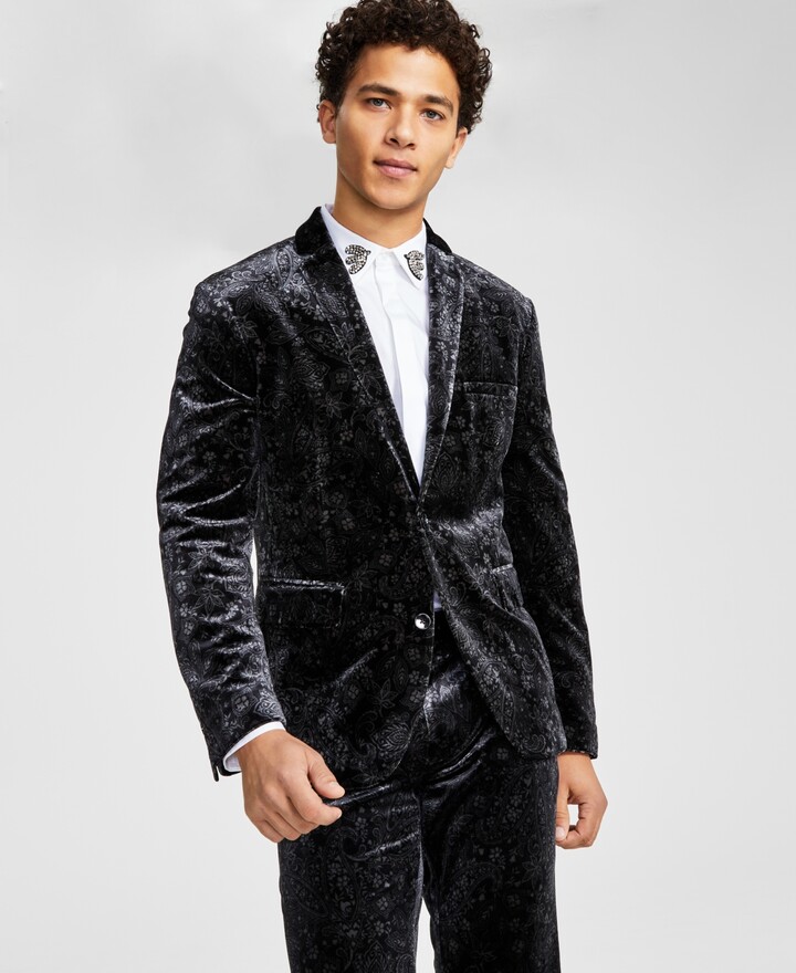 INC International Concepts Men's Slim-Fit Paisley Velvet Suit Jacket ...