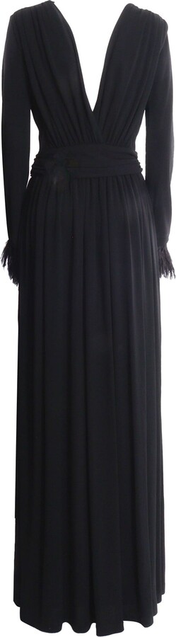 Alberta Ferretti Pleated Dress With Feathers