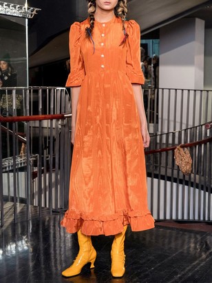 Batsheva Button Down Ruffled Moiree Midi Dress