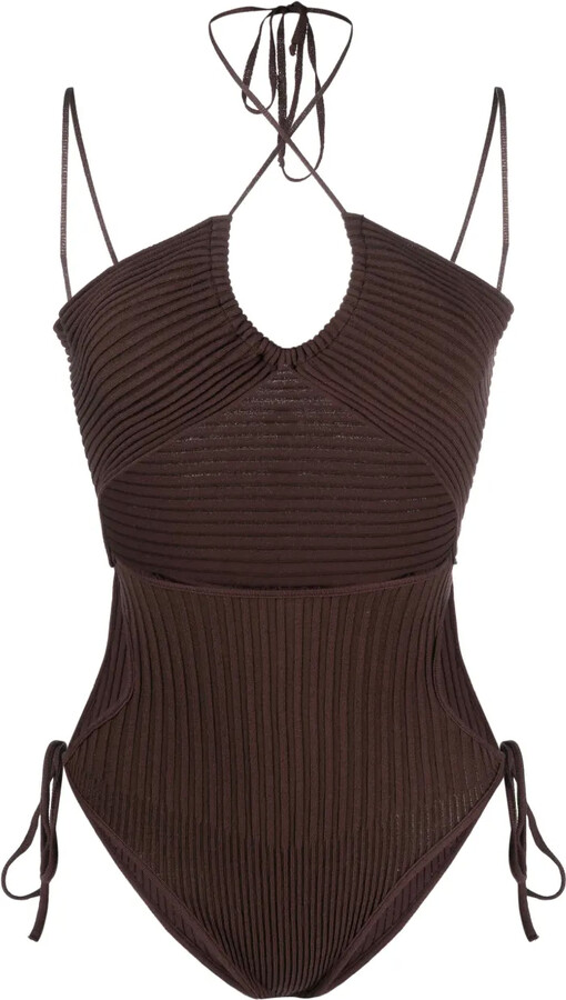 ANDREĀDAMO Halterneck-Fastening Ribbed-Knit Bodysuit