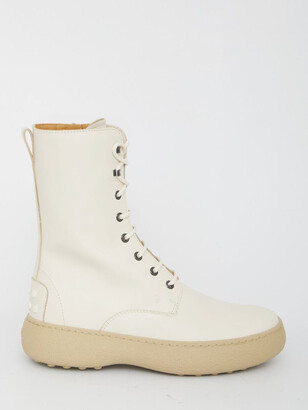 TOD'S women shoes Kate laced combat boot white leather