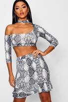 Thumbnail for your product : boohoo Snake Print Crop and Flippy Skirt Co-ord