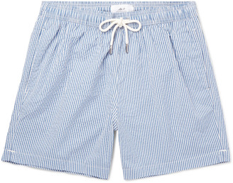 mens blue and white striped swim shorts