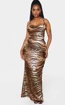 Thumbnail for your product : PrettyLittleThing Shape Brown Tiger Print Satin Ruched Side Maxi Dress