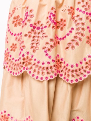 Twin-Set Ruffled Floral-Embroidered Skirt