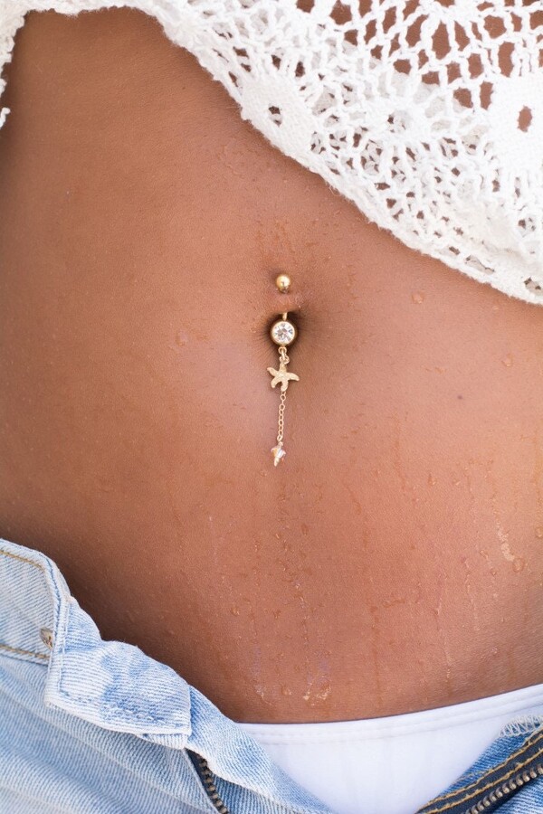 Etsy Gold Handmade Starfish Charm & Swarovski Crystal Belly Button Piercing, All You Need To Complete Your Summer Outfit, Perfect Navel Jewelry