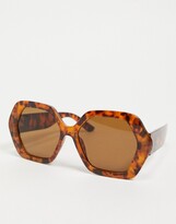 Thumbnail for your product : ASOS DESIGN frame hexagon oversized 70s sunglasses in tort - BROWN