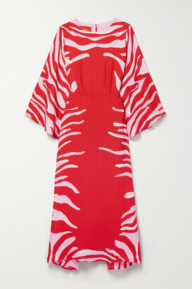 La DoubleJ Sorella Zebra-print Seersucker Midi Dress - Red