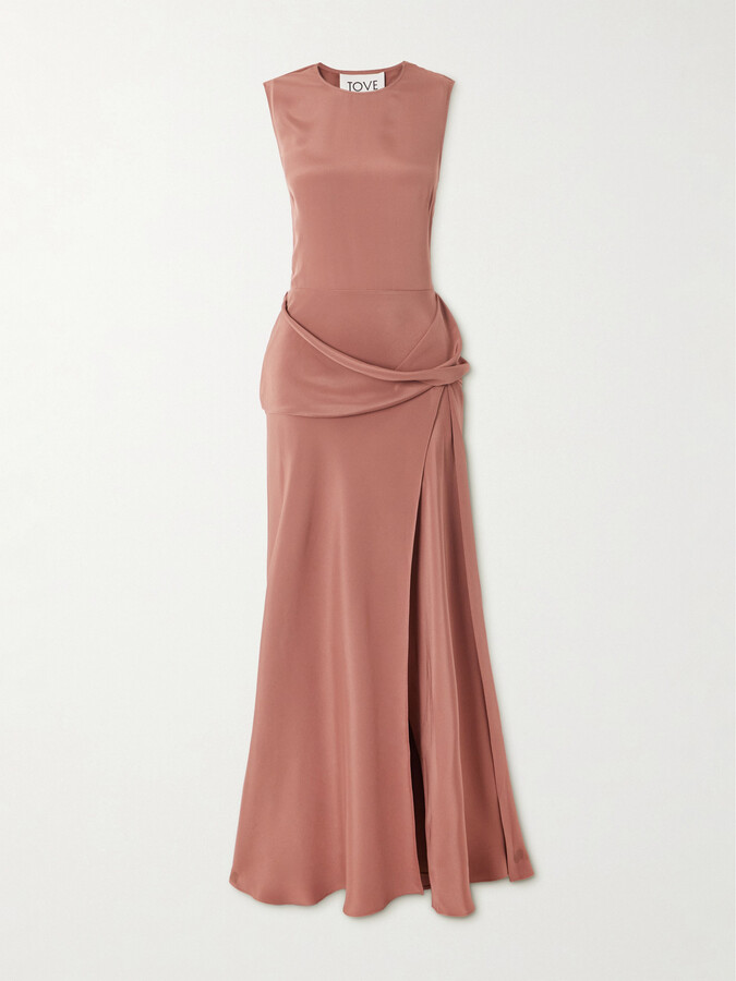 TOVE Jadi Cutout Draped Satin Maxi Dress - Brown
