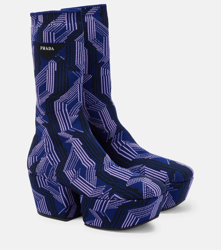 PRADA JACQUARD PLATFORM ANKLE BOOTS