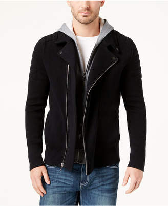 INC International Concepts Men's Layered Knit Moto Sweater Jacket, Created for Macy's