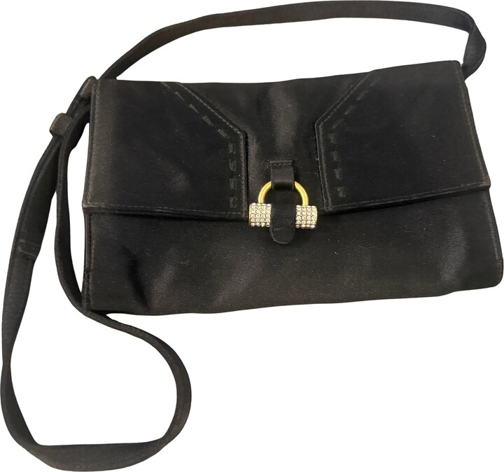 Saint Laurent 1980s Vintage Black Satin Evening Jewel Bag