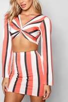 Thumbnail for your product : boohoo Stripe Long Sleeve Crop Top & Skirt Co-ord