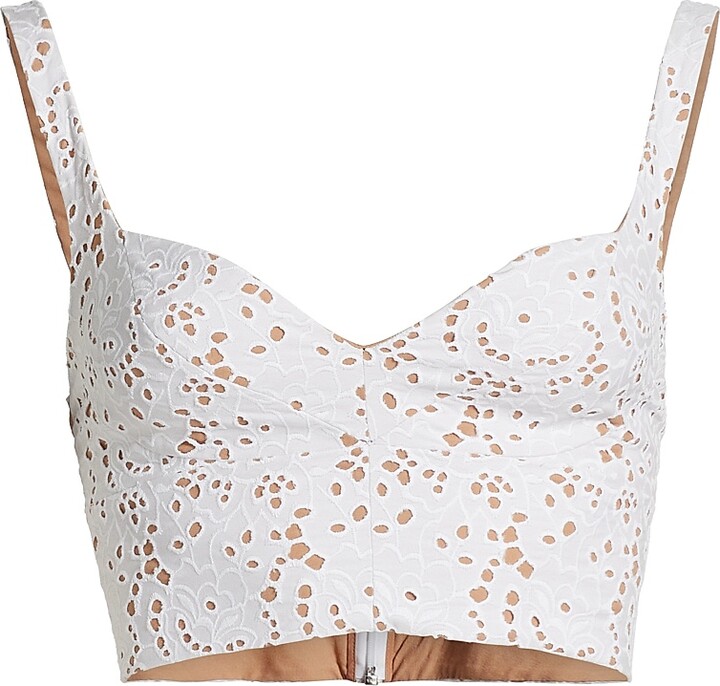 Women's Broderie Anglaise Seamed Bra Top - Optic White - Size 4