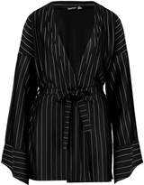 Thumbnail for your product : boohoo Pinstripe Kimono Sleeve Belted Duster Jacket