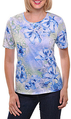 Allison Daley Plus Abstract Floral-Print Embellished Knit Top