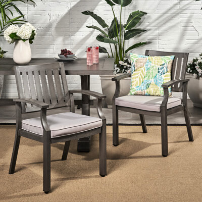 Latitude Run Outdoor Aluminum Dining Chair Of 2 With Water - Dark Gray And Silver Cushions, Open Slats, Lightweight Frame, 25.56 Wide Modern Slat Design, Stable W