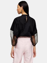 Thumbnail for your product : Topshop Poplin Organza Sleeve Top - Black