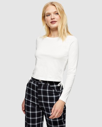 Topshop Women's White Basic T-Shirts - Side Ruched Long Sleeve T-Shirt - Size 12 at The Iconic