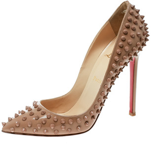 Christian Louboutin Beige Patent Pigalle Spikes Pumps Size 38.5